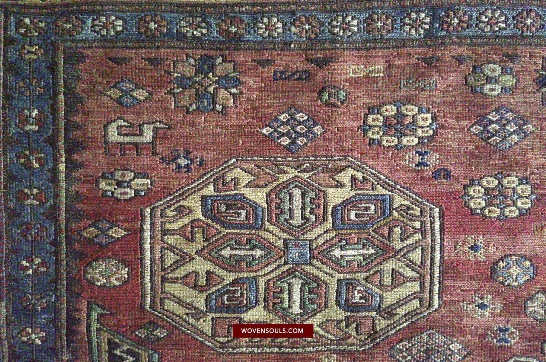 1413 Antique Caucasian Azeri Kuba Soumac Konagkend Flatweave Rug w Animals-WOVENSOULS-Antique-Vintage-Textiles-Art-Decor