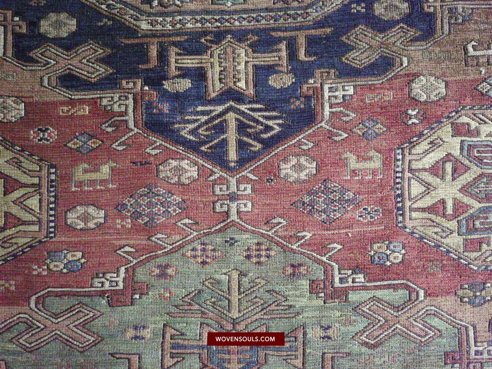 1413 Antique Caucasian Azeri Kuba Soumac Konagkend Flatweave Rug w Animals-WOVENSOULS-Antique-Vintage-Textiles-Art-Decor