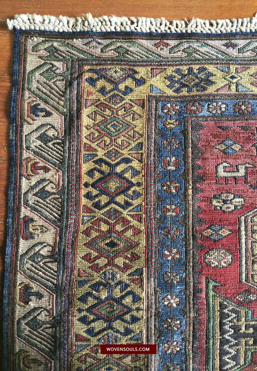 1413 Antique Caucasian Azeri Kuba Soumac Konagkend Flatweave Rug w Animals-WOVENSOULS-Antique-Vintage-Textiles-Art-Decor