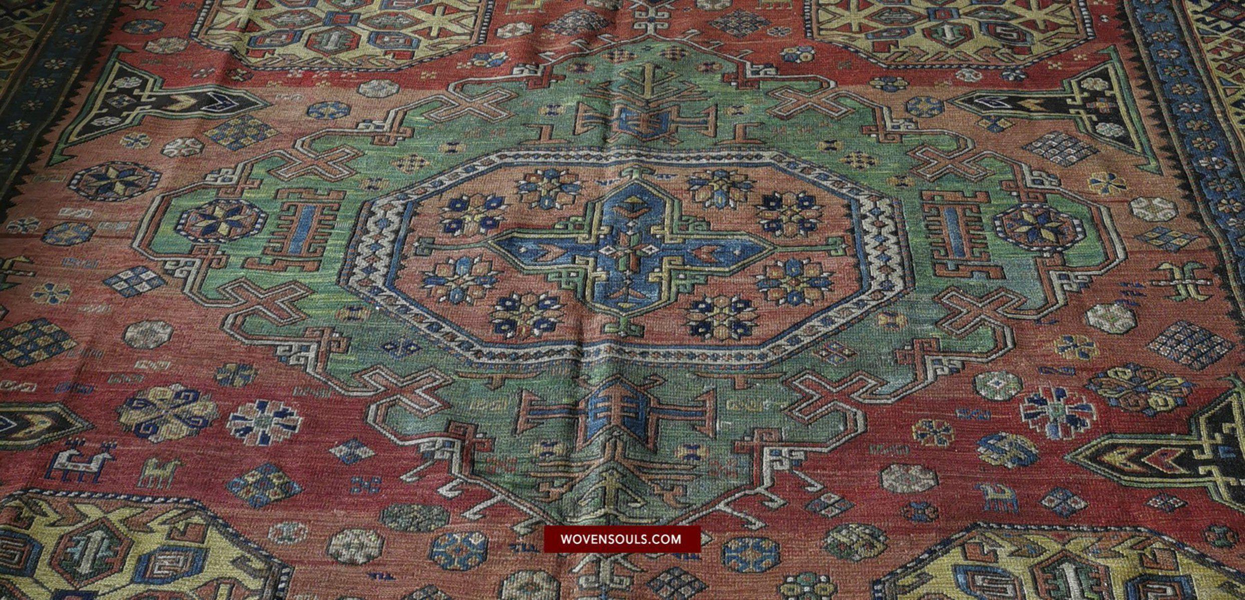 1413 Antique Caucasian Azeri Kuba Soumac Konagkend Flatweave Rug w Animals-WOVENSOULS-Antique-Vintage-Textiles-Art-Decor