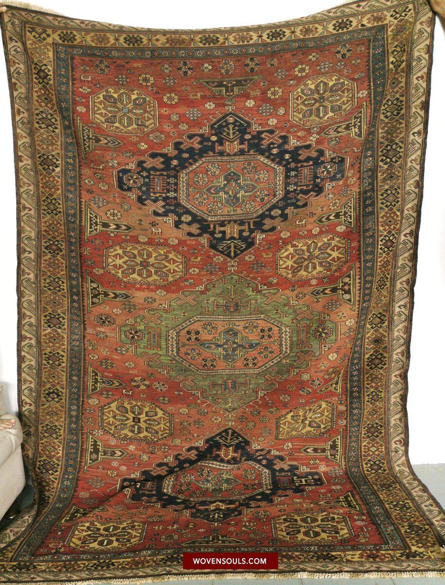 1413 Antique Caucasian Azeri Kuba Soumac Konagkend Flatweave Rug w Animals-WOVENSOULS-Antique-Vintage-Textiles-Art-Decor