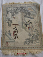 1423 Old Chinese Pictorial Silk Rug Tea House Scene-WOVENSOULS-Antique-Vintage-Textiles-Art-Decor