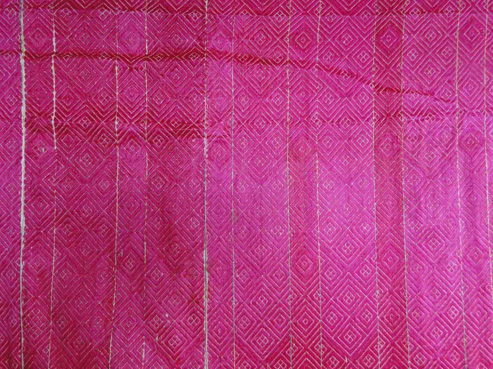 1425 Old Lehariya Thirma Bagh Phulkari in Pink Silk - Small Lozenges-WOVENSOULS-Antique-Vintage-Textiles-Art-Decor