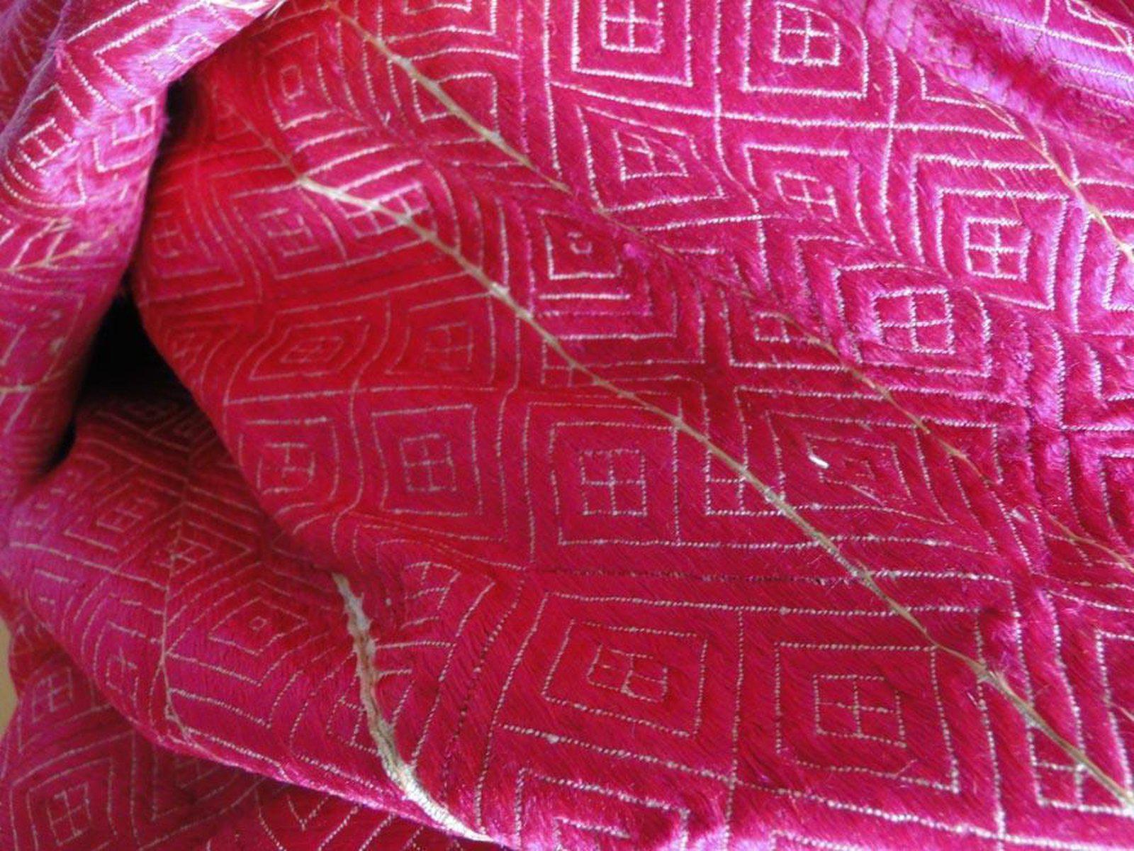 1425 Old Lehariya Thirma Bagh Phulkari in Pink Silk - Small Lozenges-WOVENSOULS-Antique-Vintage-Textiles-Art-Decor