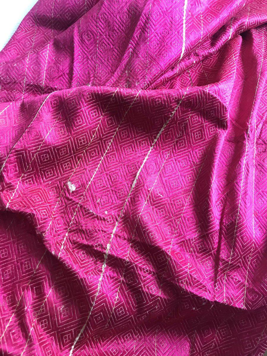 1425 Old Lehariya Thirma Bagh Phulkari in Pink Silk - Small Lozenges-WOVENSOULS-Antique-Vintage-Textiles-Art-Decor