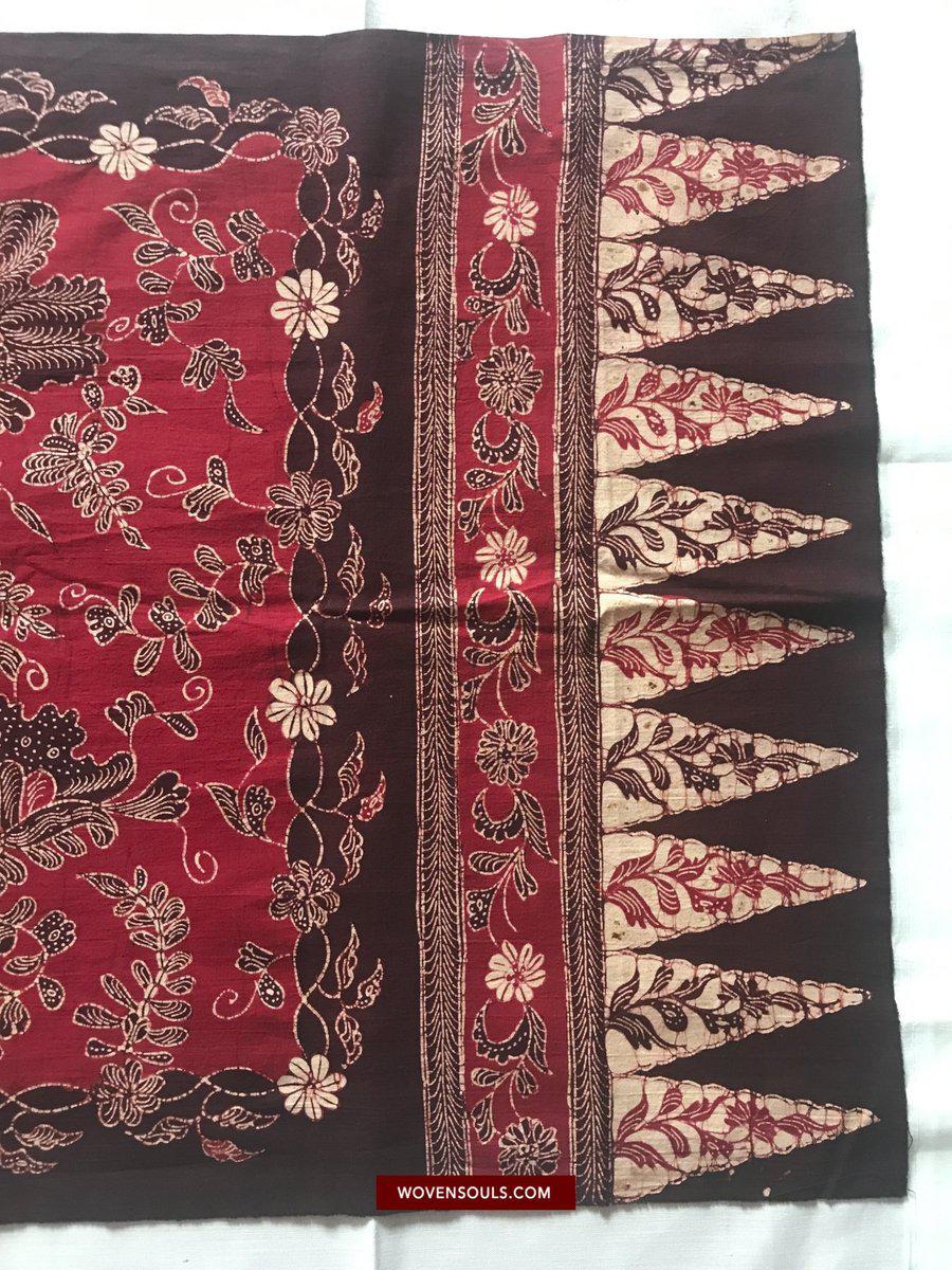 1433 Javanese Batik Tulis Stole - Hand Drawn - Textile Art-WOVENSOULS-Antique-Vintage-Textiles-Art-Decor