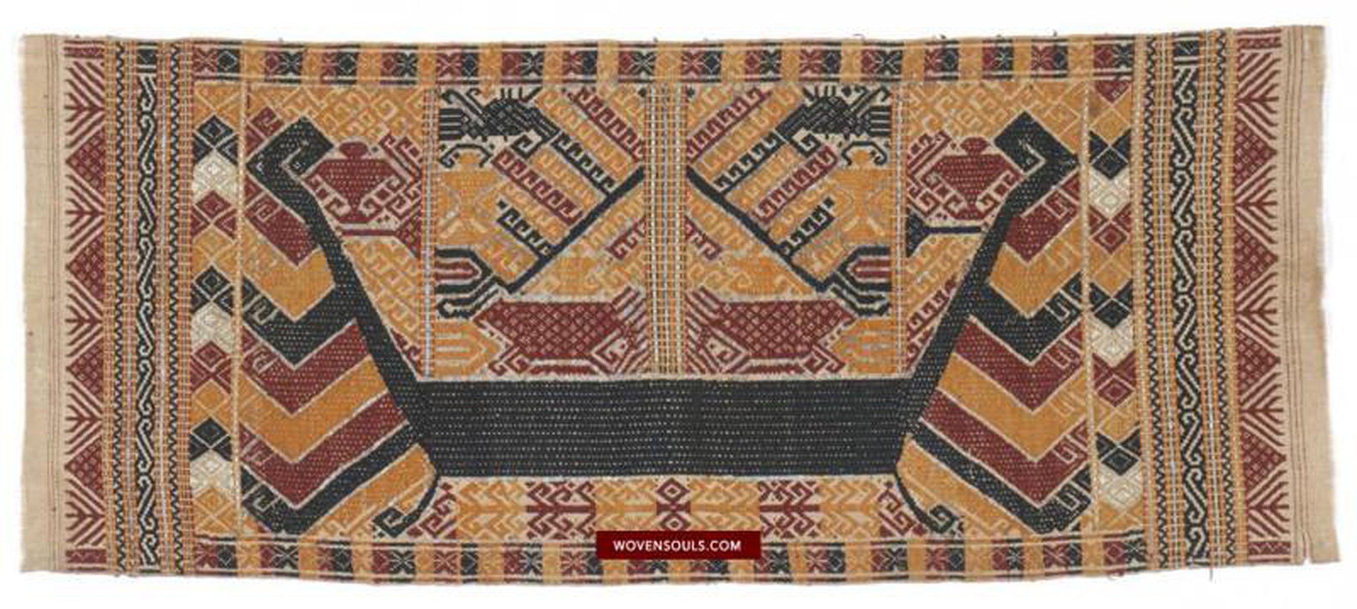 1444 Antique Sumatra Weaving - Tatibin - Large Ship Cloth Tampan Textile - Rare White-WOVENSOULS-Antique-Vintage-Textiles-Art-Decor