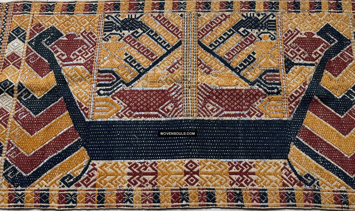 1444 Antique Sumatra Weaving - Tatibin - Large Ship Cloth Tampan Textile - Rare White-WOVENSOULS-Antique-Vintage-Textiles-Art-Decor