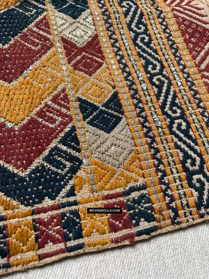 1444 Antique Sumatra Weaving - Tatibin - Large Ship Cloth Tampan Textile - Rare White-WOVENSOULS Antique Textiles &amp; Art Gallery