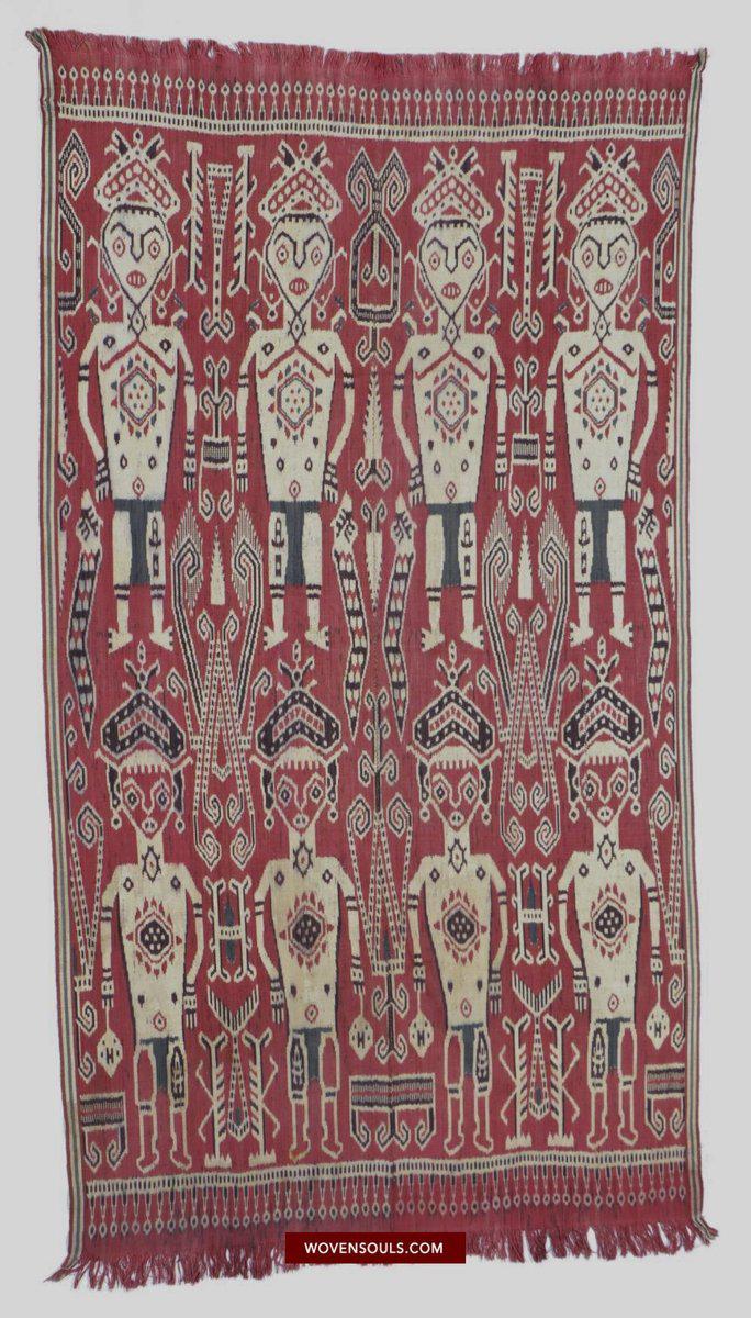 1449 Antique Iban Ikat Pua Kumbu Woven Textile with Human Figures from Sarawak-WOVENSOULS-Antique-Vintage-Textiles-Art-Decor