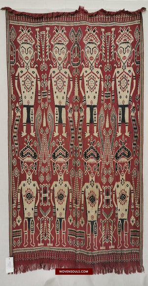 1449 Antique Iban Ikat Pua Kumbu Woven Textile with Human Figures from Sarawak-WOVENSOULS-Antique-Vintage-Textiles-Art-Decor