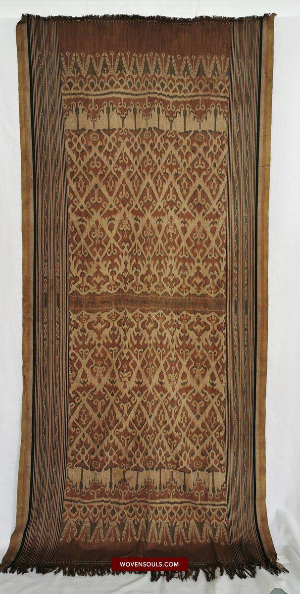 1450 SOLD Antique Iban Ikat Pua Kumbu Woven Textile with Human Figures - Saribas, Sarawak-WOVENSOULS-Antique-Vintage-Textiles-Art-Decor