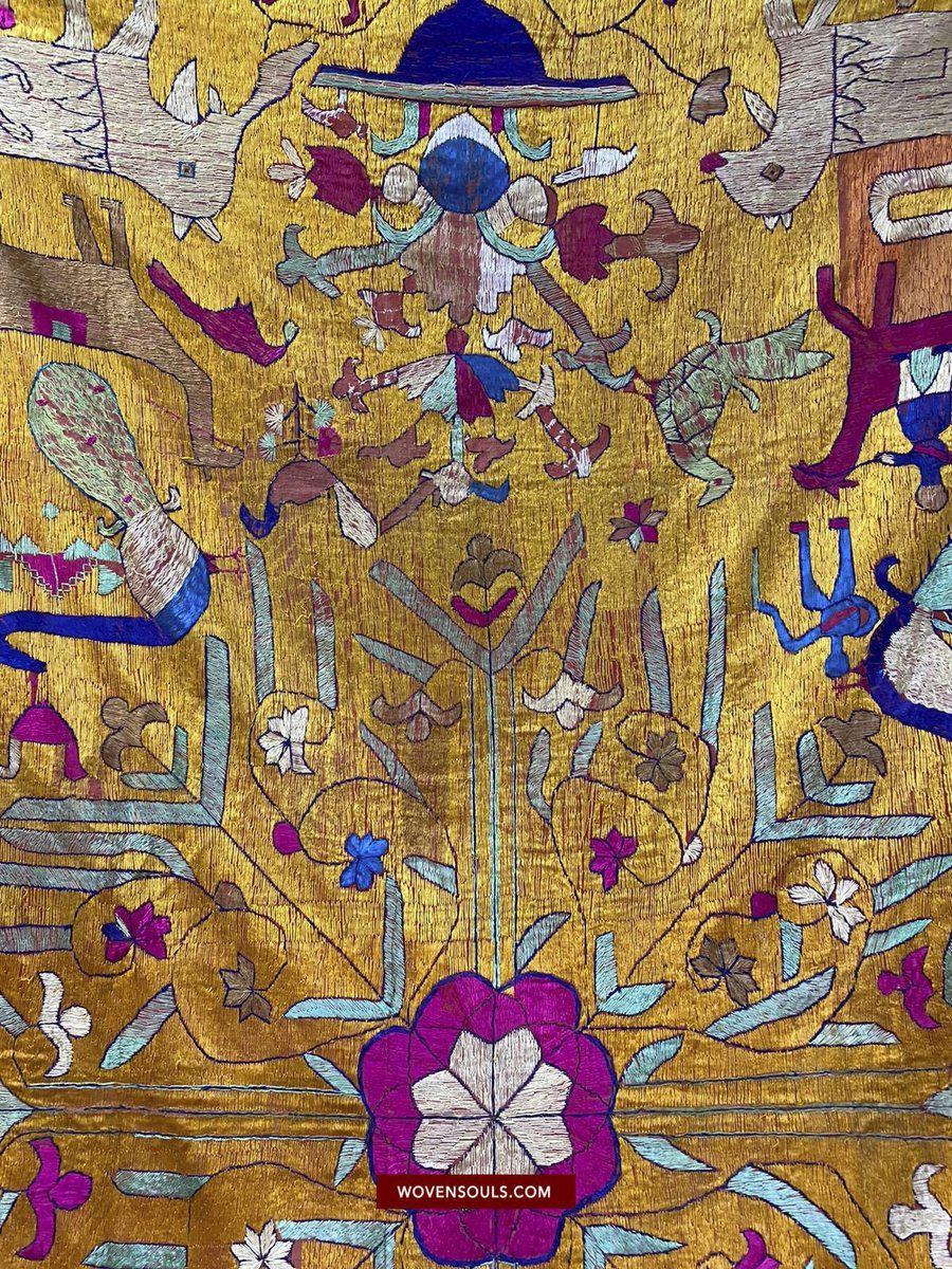 1455 SOLD - Rare Antique Sainchi Bagh Phulkari Indian Textile Art Punjab-WOVENSOULS-Antique-Vintage-Textiles-Art-Decor