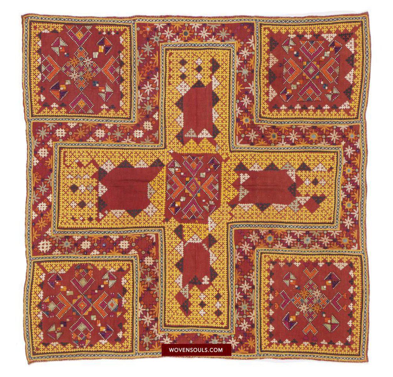 1457 Rare Museum Quality Sindh Pillow Case - 1940-1950s-WOVENSOULS-Antique-Vintage-Textiles-Art-Decor
