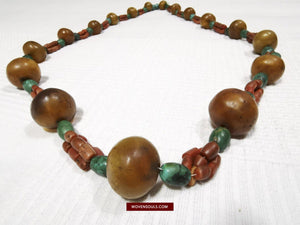 1458 Antique Himalayan Tibetan / Ladakhi Heirloom Jewelry with Amber Coral Turquoise Necklace-WOVENSOULS-Antique-Vintage-Textiles-Art-Decor