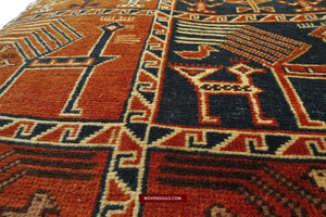 1459 Antique Peacock Animal Baku Azeri Pile Rug (Verneh Style)-WOVENSOULS-Antique-Vintage-Textiles-Art-Decor