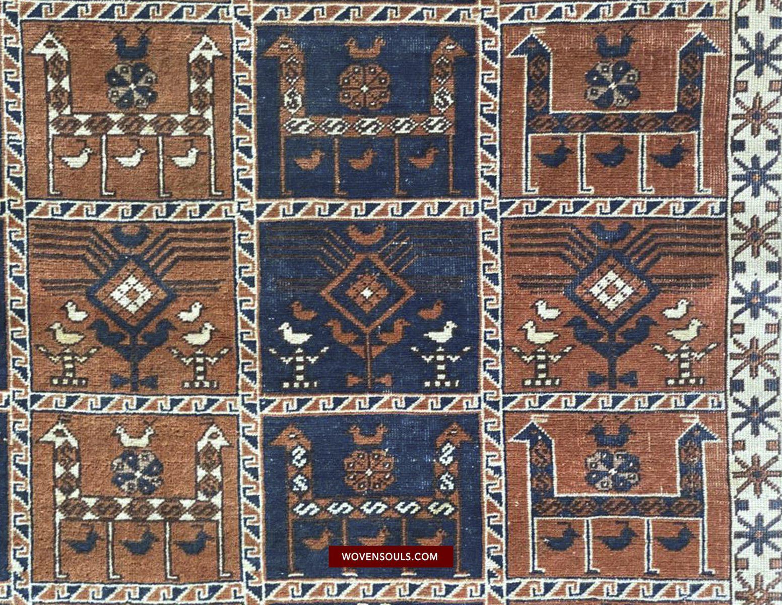 1459 Antique Peacock Animal Baku Azeri Pile Rug (Verneh Style)-WOVENSOULS-Antique-Vintage-Textiles-Art-Decor