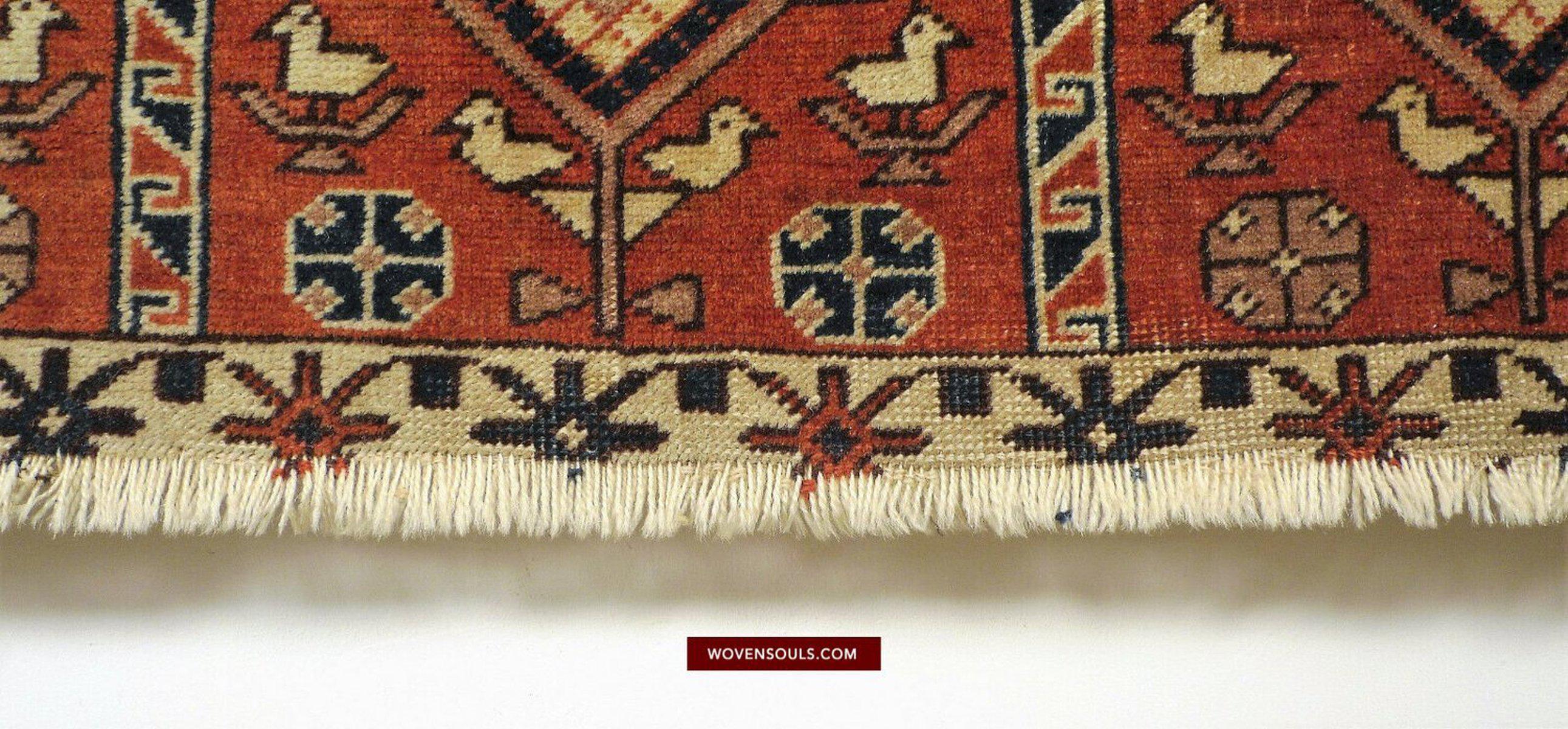 1459 Antique Peacock Animal Baku Azeri Pile Rug (Verneh Style)-WOVENSOULS-Antique-Vintage-Textiles-Art-Decor