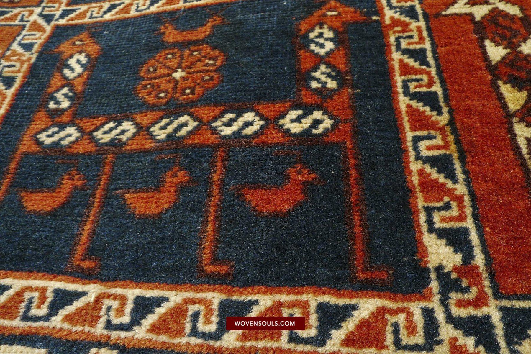 1459 Antique Peacock Animal Baku Azeri Pile Rug (Verneh Style)-WOVENSOULS-Antique-Vintage-Textiles-Art-Decor