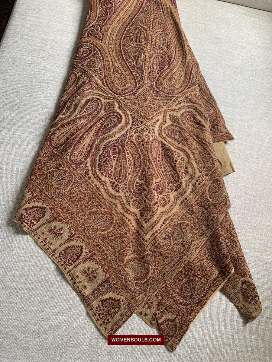 1468 Antique Kashmir Rumal Shawl with Embroidery-WOVENSOULS-Antique-Vintage-Textiles-Art-Decor