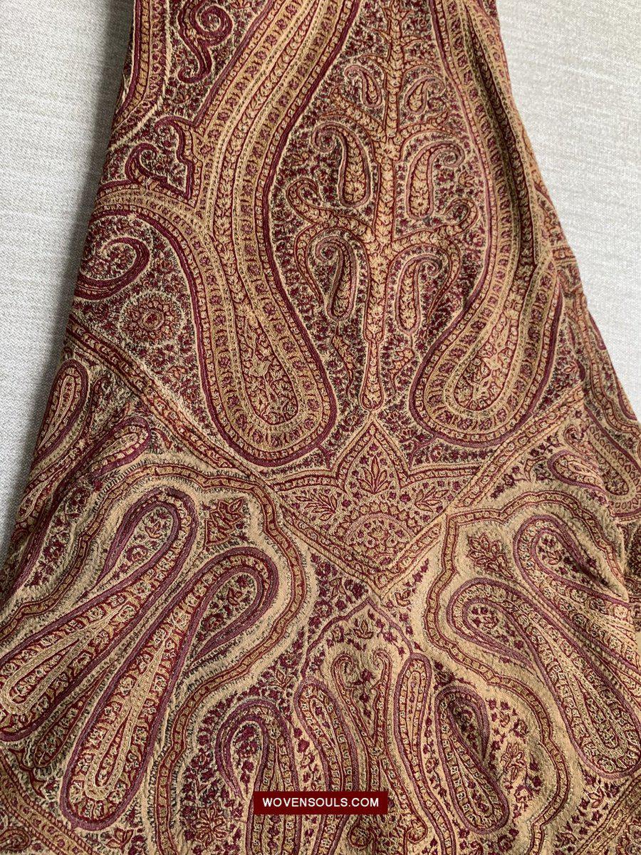 1468 Antique Kashmir Rumal Shawl with Embroidery-WOVENSOULS-Antique-Vintage-Textiles-Art-Decor