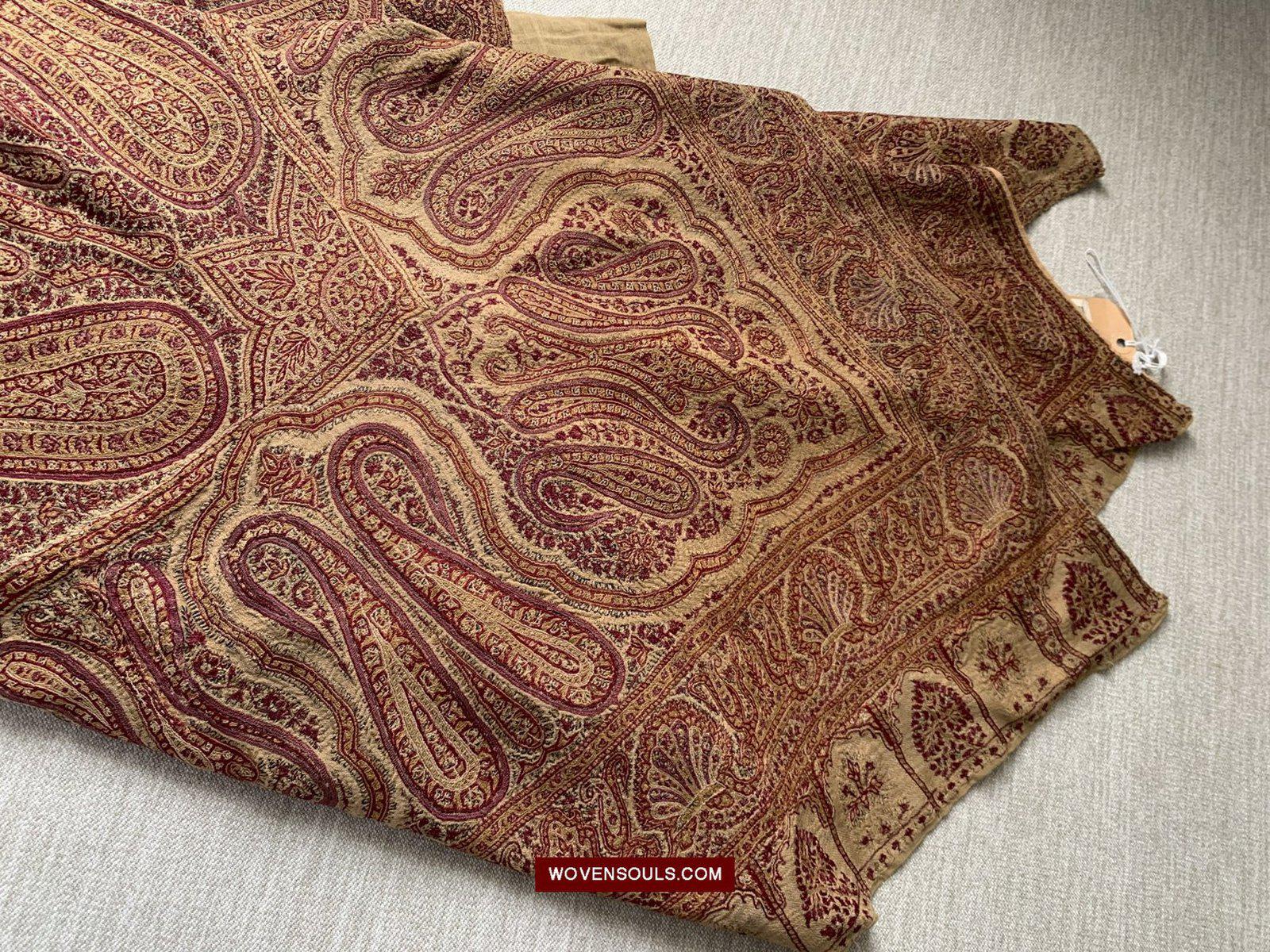 1468 Antique Kashmir Rumal Shawl with Embroidery-WOVENSOULS-Antique-Vintage-Textiles-Art-Decor