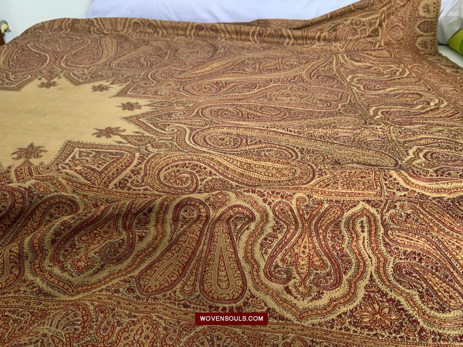 1468 Antique Kashmir Rumal Shawl with Embroidery-WOVENSOULS-Antique-Vintage-Textiles-Art-Decor