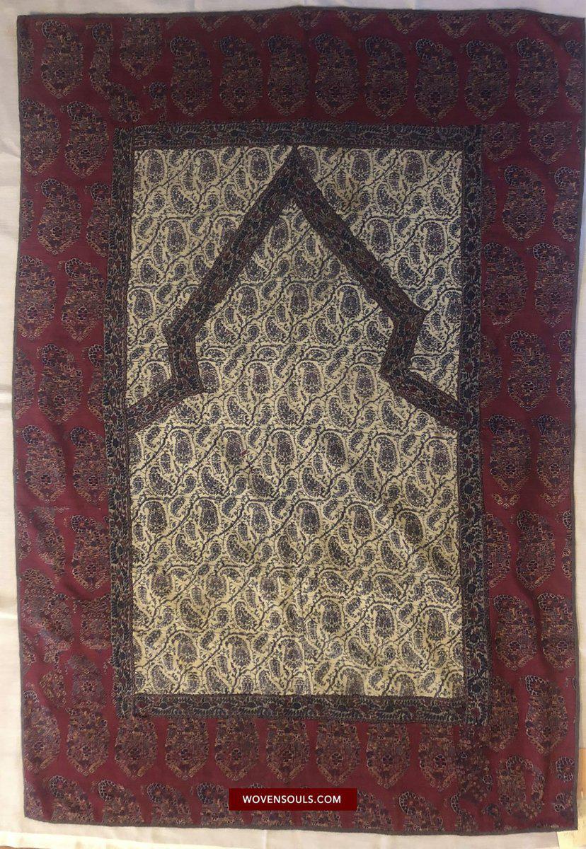 1470 Antique Kashmir Pashmina Prayer Niche Composite Rug Mat-WOVENSOULS-Antique-Vintage-Textiles-Art-Decor