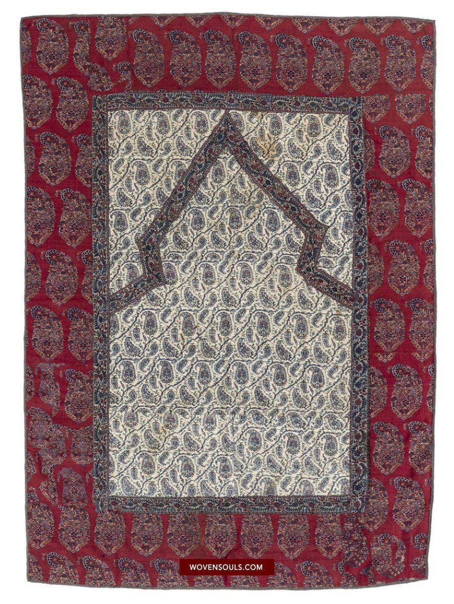 1470 Antique Kashmir Pashmina Prayer Niche Composite Rug Mat-WOVENSOULS-Antique-Vintage-Textiles-Art-Decor