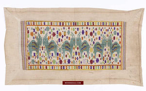 1483 Antique Laos Tai Silk Weaving Textile Art w Antelope Motif-WOVENSOULS-Antique-Vintage-Textiles-Art-Decor