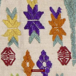1483 Antique Laos Tai Silk Weaving Textile Art w Antelope Motif-WOVENSOULS-Antique-Vintage-Textiles-Art-Decor