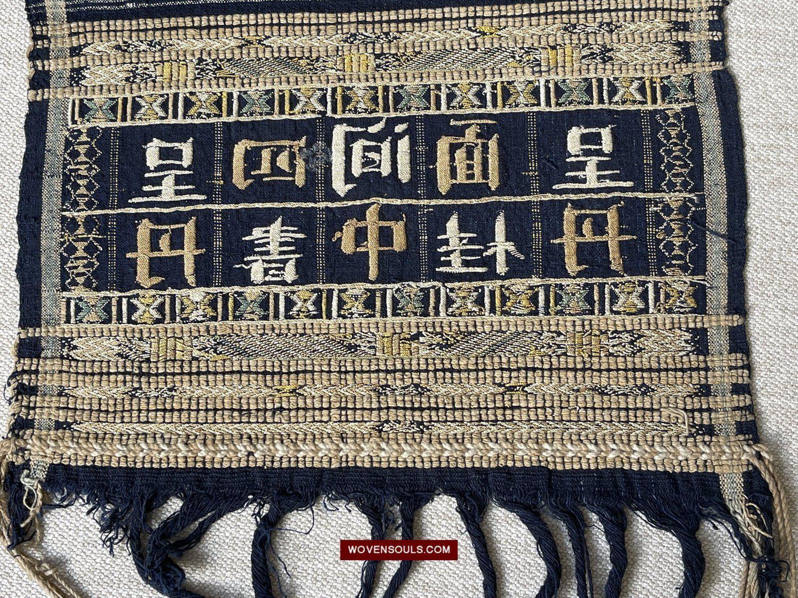 1487 Old Chinese Hainan Meifu Li Ethnic Minority Head wrap turban w Inscription-WOVENSOULS-Antique-Vintage-Textiles-Art-Decor