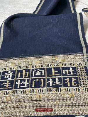 1487 Old Chinese Hainan Meifu Li Ethnic Minority Head wrap turban w Inscription-WOVENSOULS-Antique-Vintage-Textiles-Art-Decor