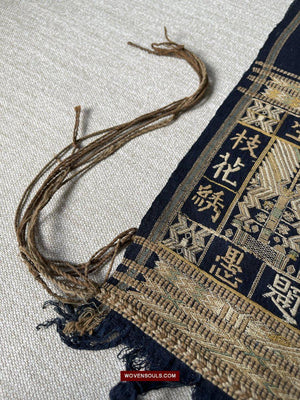 1488 Old Chinese Hainan Meifu Li Ethnic Minority Head wrap turban w Inscription-WOVENSOULS-Antique-Vintage-Textiles-Art-Decor