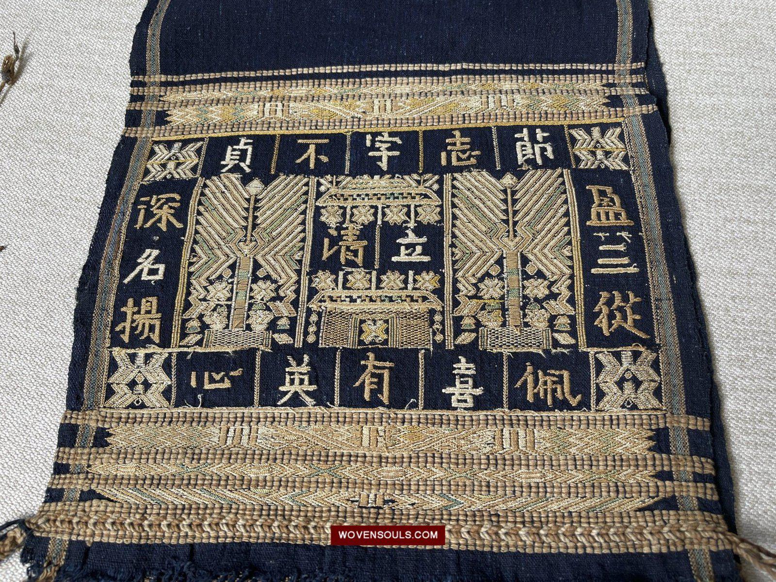 1488 Old Chinese Hainan Meifu Li Ethnic Minority Head wrap turban w Inscription-WOVENSOULS-Antique-Vintage-Textiles-Art-Decor