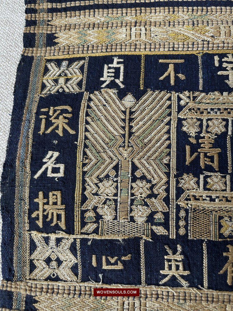 1488 Old Chinese Hainan Meifu Li Ethnic Minority Head wrap turban w Inscription-WOVENSOULS-Antique-Vintage-Textiles-Art-Decor