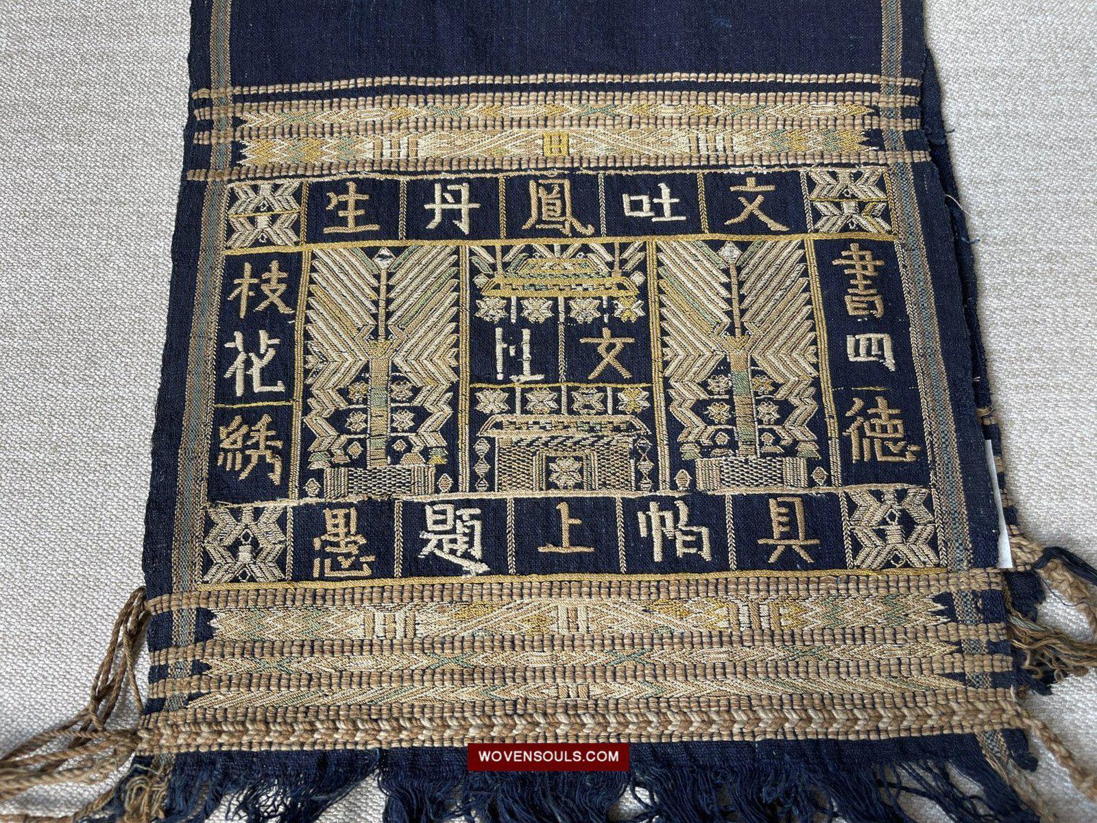 1488 Old Chinese Hainan Meifu Li Ethnic Minority Head wrap turban w Inscription-WOVENSOULS-Antique-Vintage-Textiles-Art-Decor