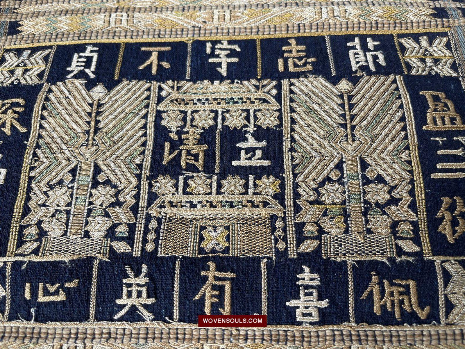 1488 Old Chinese Hainan Meifu Li Ethnic Minority Head wrap turban w Inscription-WOVENSOULS-Antique-Vintage-Textiles-Art-Decor