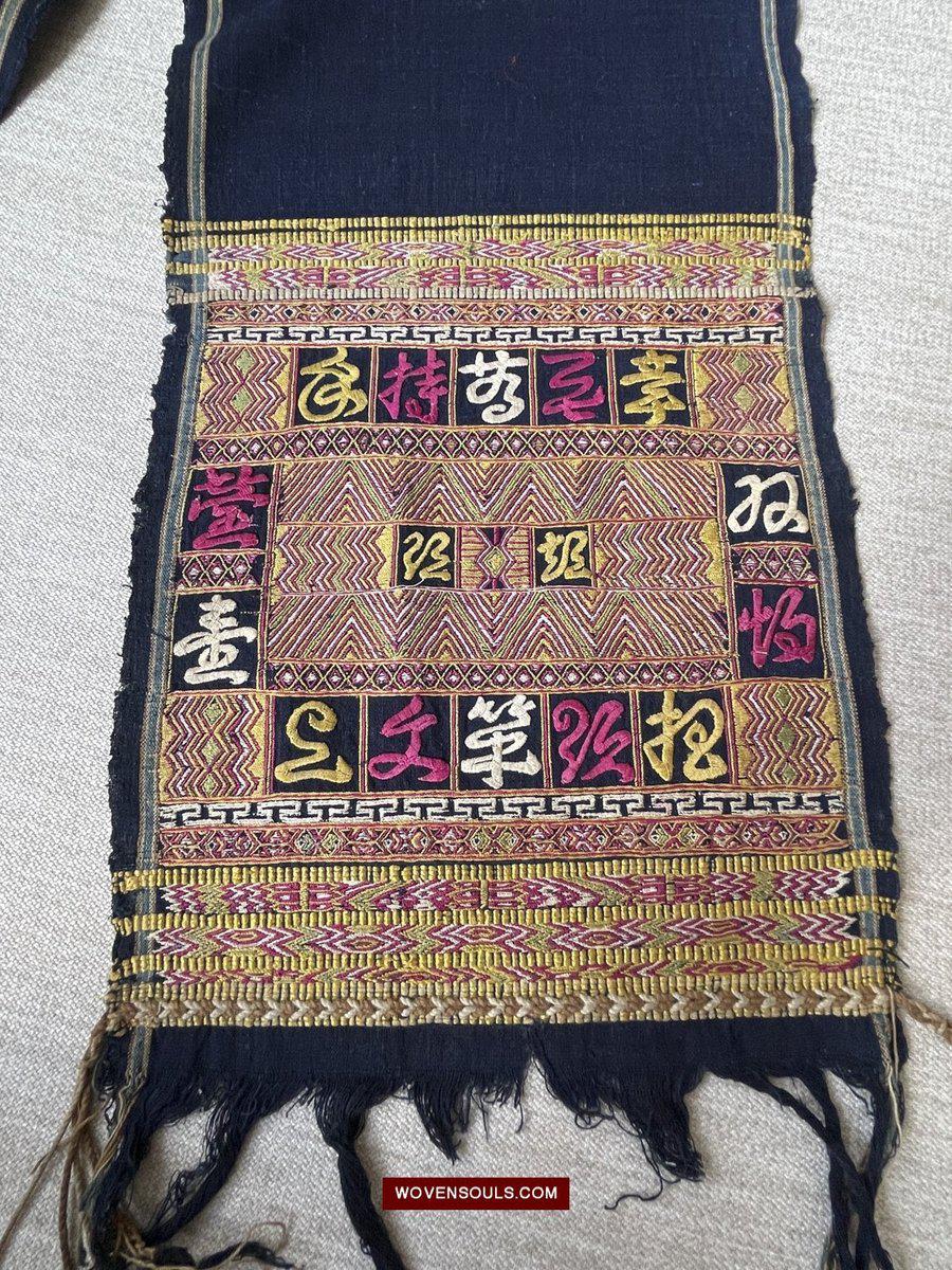 1489 Old Chinese Hainan Meifu Li Ethnic Minority Head wrap turban w Inscription-WOVENSOULS-Antique-Vintage-Textiles-Art-Decor