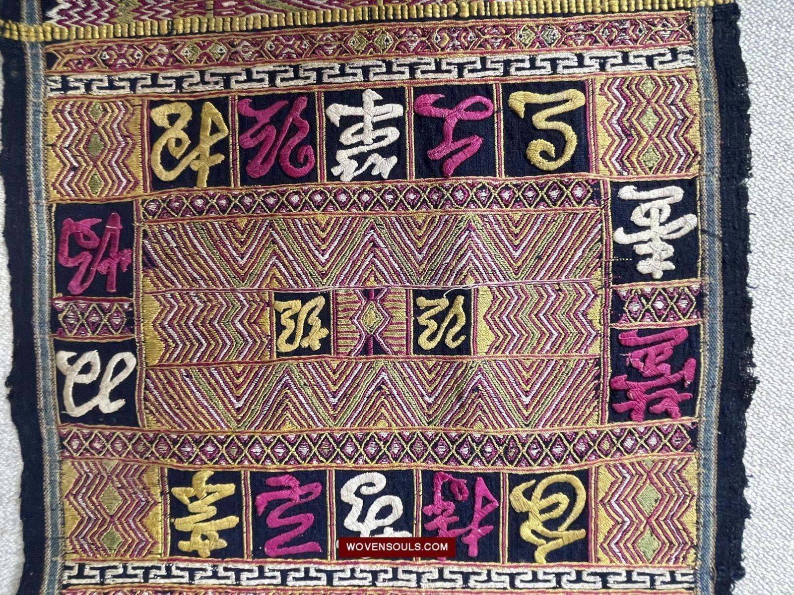 1489 Old Chinese Hainan Meifu Li Ethnic Minority Head wrap turban w Inscription-WOVENSOULS-Antique-Vintage-Textiles-Art-Decor