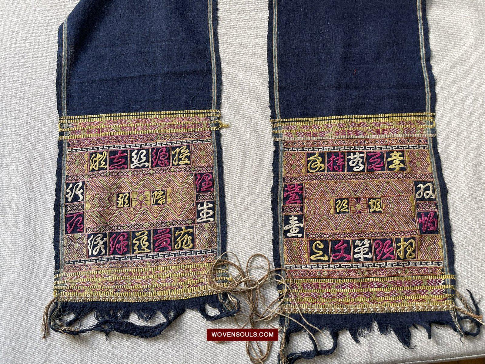 1489 Old Chinese Hainan Meifu Li Ethnic Minority Head wrap turban w Inscription-WOVENSOULS-Antique-Vintage-Textiles-Art-Decor