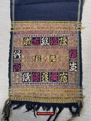 1489 Old Chinese Hainan Meifu Li Ethnic Minority Head wrap turban w Inscription-WOVENSOULS-Antique-Vintage-Textiles-Art-Decor