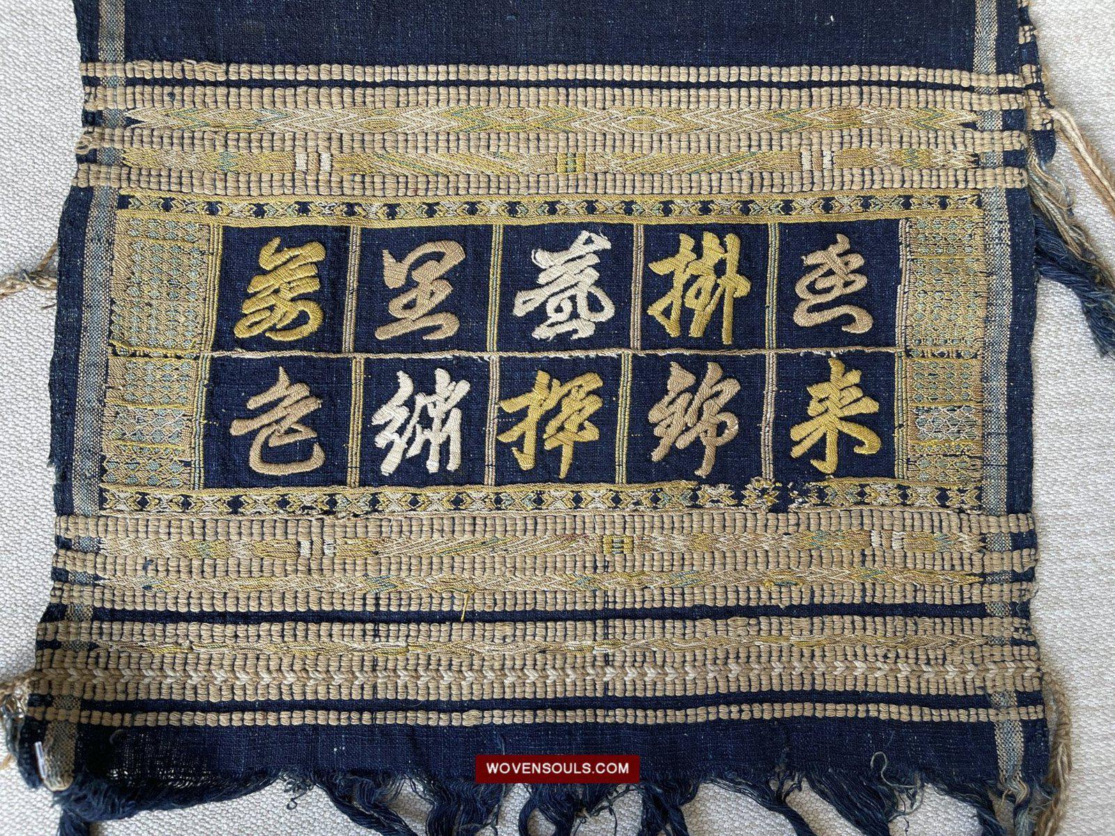 1490 Old Chinese Hainan Meifu Li Ethnic Minority Head wrap turban w Inscription-WOVENSOULS-Antique-Vintage-Textiles-Art-Decor