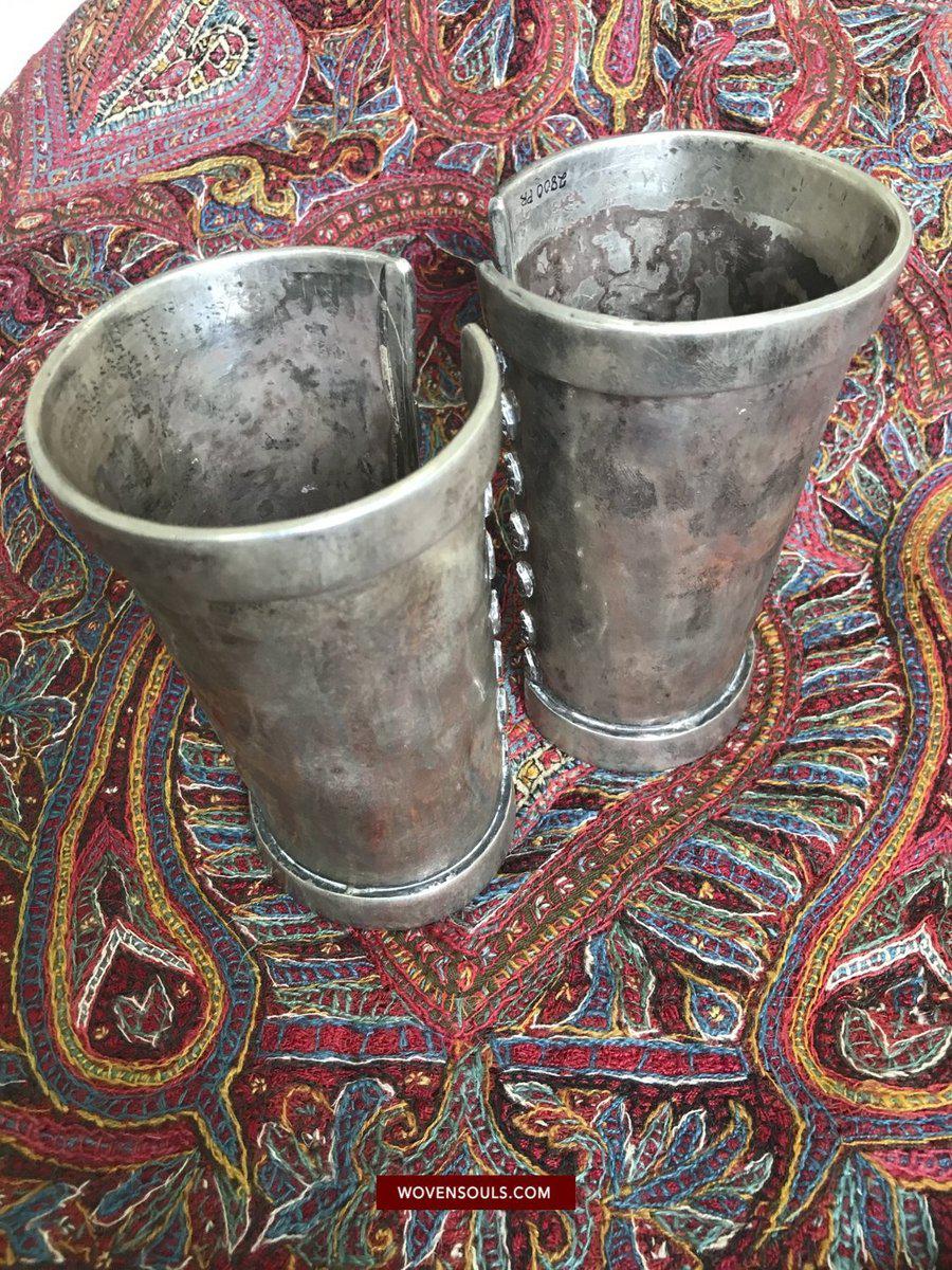 1491 Pair of Old Heavy Silver Bangles / Cuffs-WOVENSOULS-Antique-Vintage-Textiles-Art-Decor