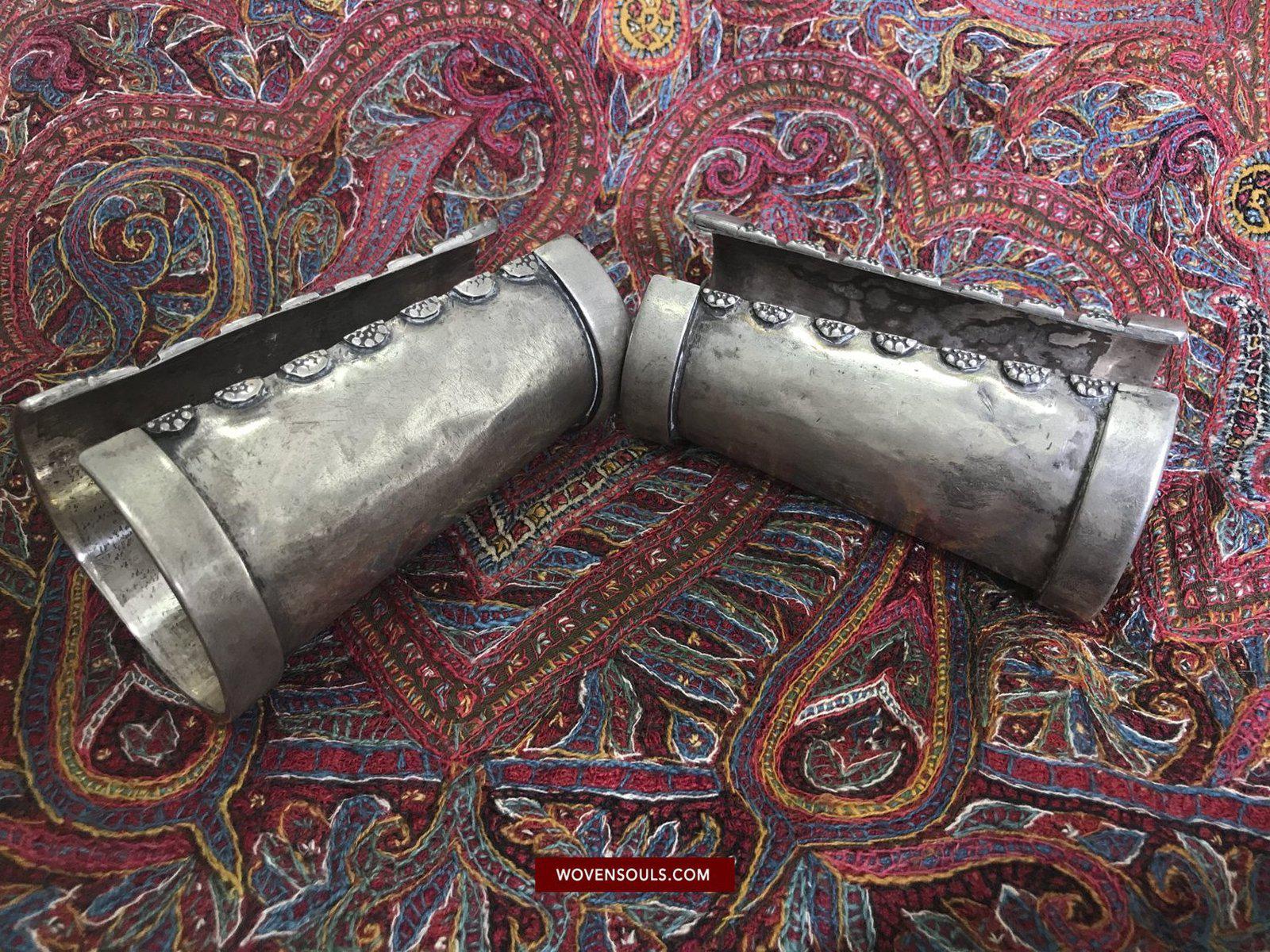 1491 Pair of Old Heavy Silver Bangles / Cuffs-WOVENSOULS-Antique-Vintage-Textiles-Art-Decor