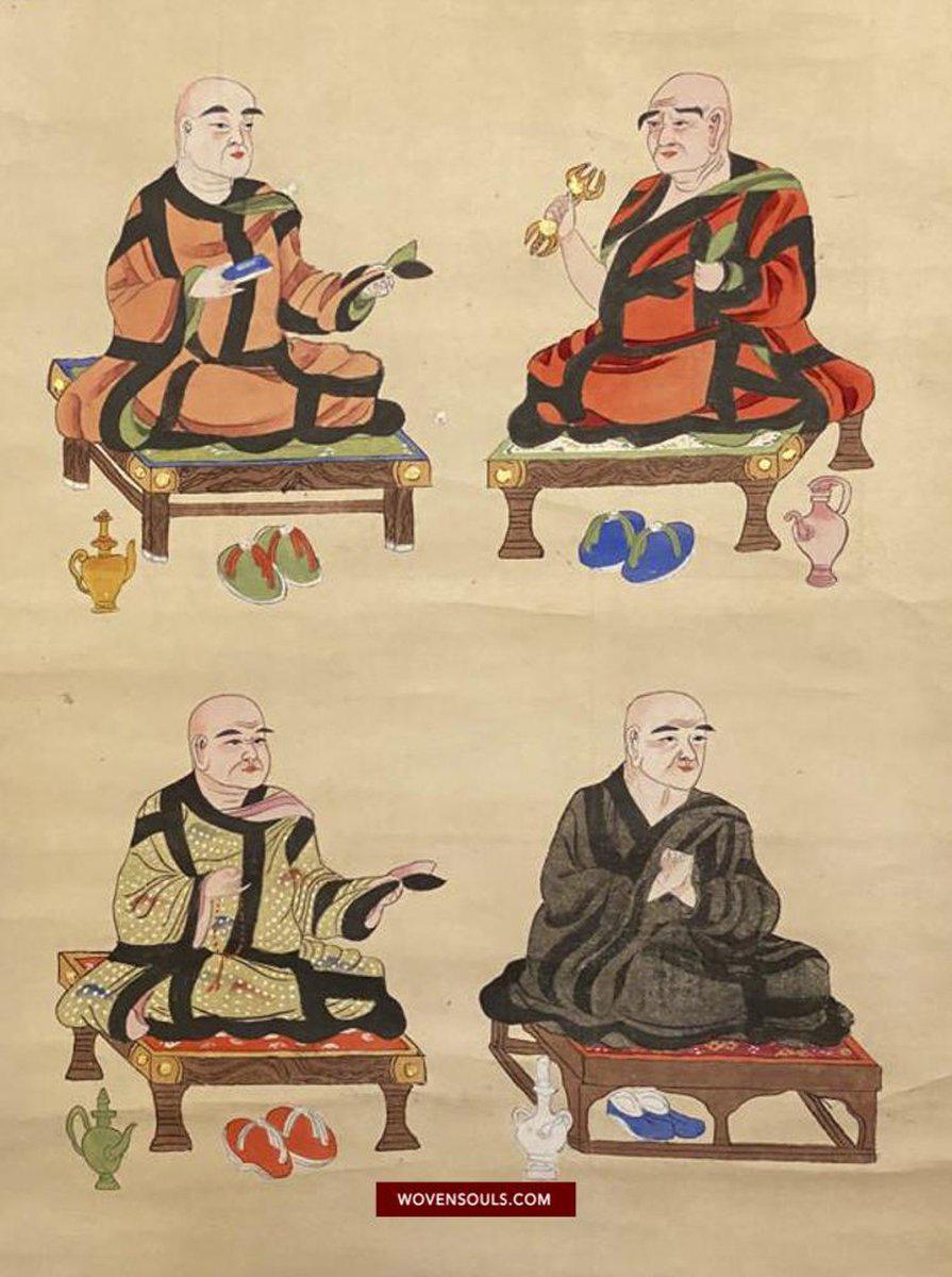 1493 Antique Japanese Buddhist Pure Land Painting Scroll - Pair-WOVENSOULS-Antique-Vintage-Textiles-Art-Decor