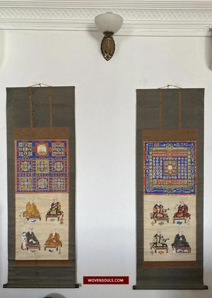 1493 Antique Japanese Buddhist Pure Land Painting Scroll - Pair-WOVENSOULS-Antique-Vintage-Textiles-Art-Decor