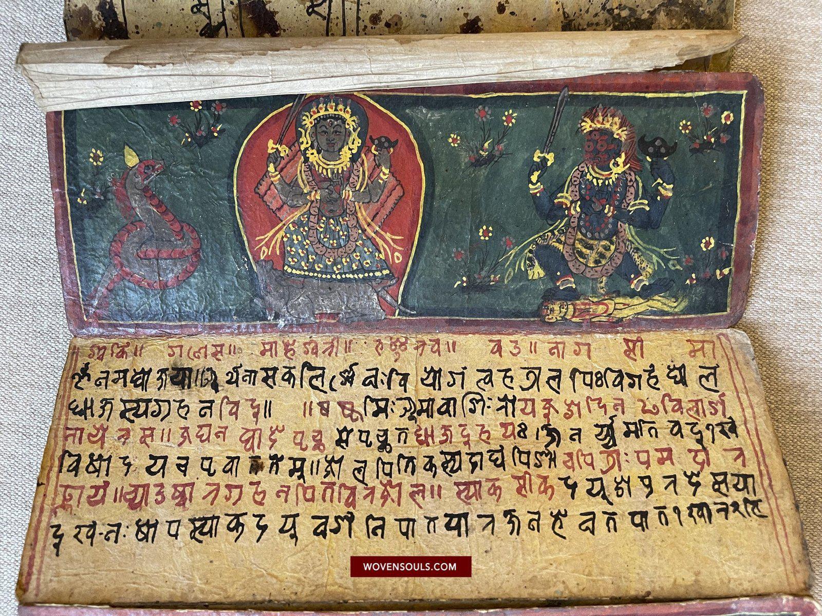 1499 An Important Ancient Nepal Hindu Manuscript Scroll with Paintings devoted to Devi Puja-WOVENSOULS-Antique-Vintage-Textiles-Art-Decor