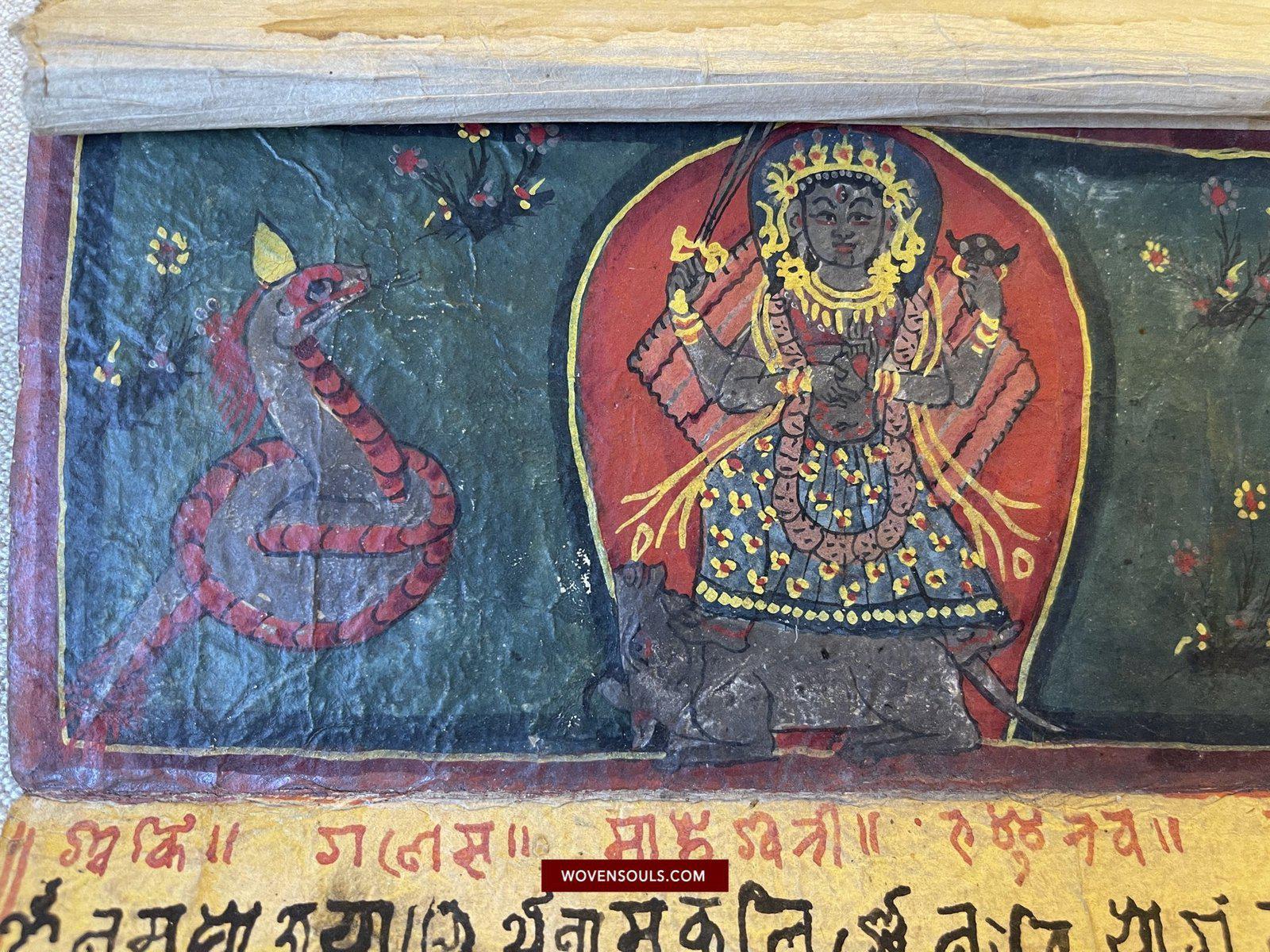 1499 An Important Ancient Nepal Hindu Manuscript Scroll with Paintings devoted to Devi Puja-WOVENSOULS-Antique-Vintage-Textiles-Art-Decor