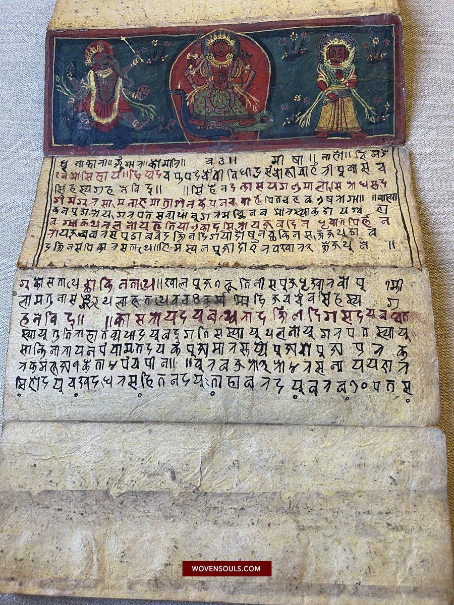 1499 An Important Ancient Nepal Hindu Manuscript Scroll with Paintings devoted to Devi Puja-WOVENSOULS-Antique-Vintage-Textiles-Art-Decor